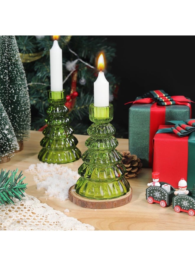 Christmas Tree Candle Holders: Set of 3 Glass Candlestick Holders Green Candle Sticks Holder Modern Christmas Candle Holder for Taper Candles Home Decor Table Centrepiece Decorations Gift - Image 5